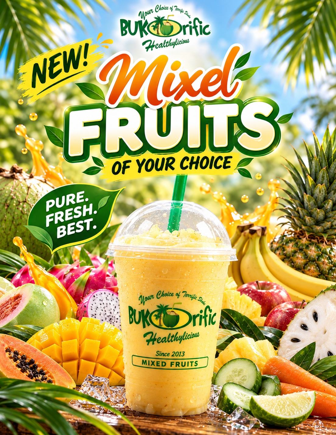 Bukorific Mixed Fruits shake with fresh tropical fruit