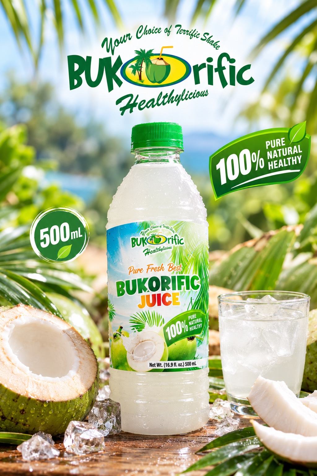 Original Bukorific bottled buko drink promotional artwork