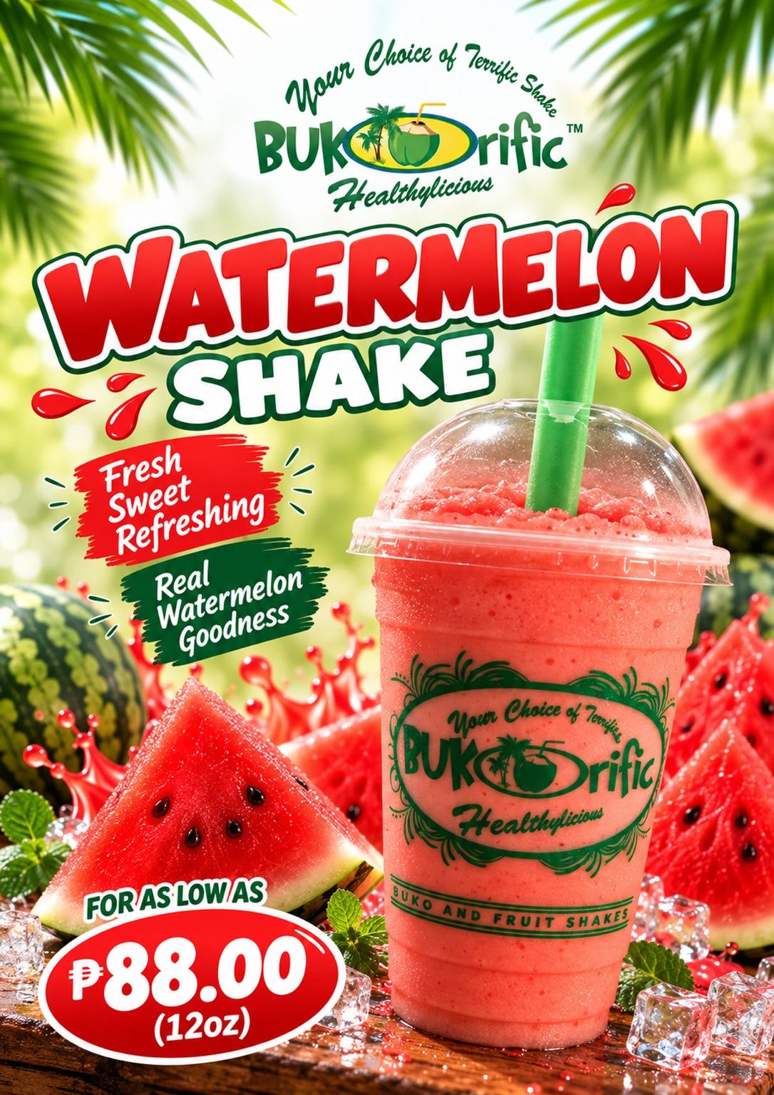 Original Bukorific Watermelon Shake poster with pricing